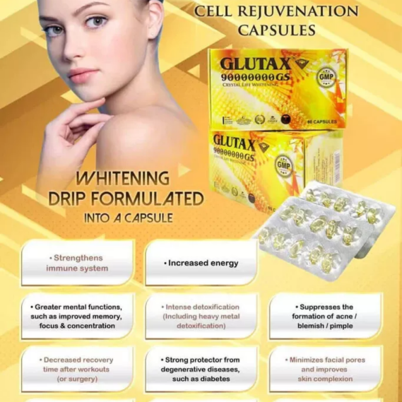 Glutax 90000000GS Crystal Life Stem Cell - oral Glutathione - Skin Whitening & Anti-Aging 60 Capsules