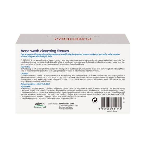 Pure Derm Acne Wash Cleansing Tissues