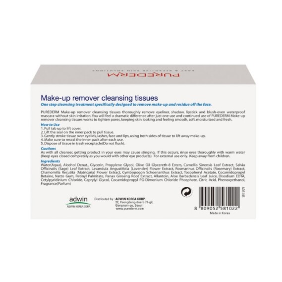 Pure derm Make-up Remover Cleansing Tissues
