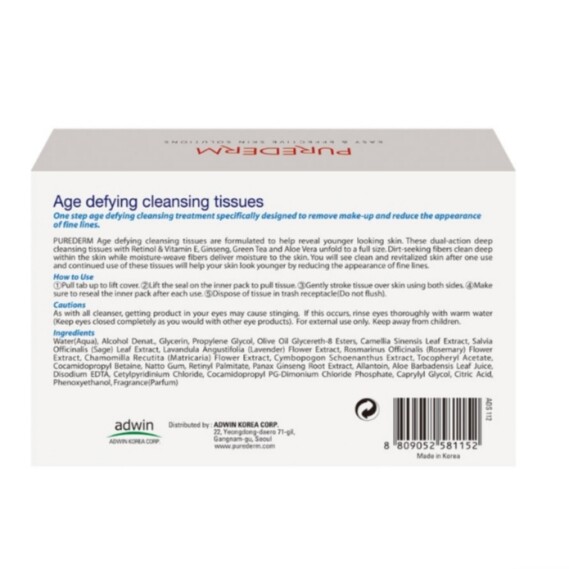 PUREDERM Age defying cleansing tissues