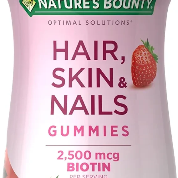 Nature's Bounty Hair, Skin & Nails with Biotin, Strawberry Gummies Vitamin Supplement 2500 mcg