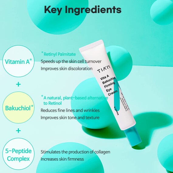 TIAM Vita A Bakuchiol Firming Eye Cream for Wrinkles, Anti-Aging, Dark Circles, and Puffiness, Treatment, 1.01 FL.OZ. / 30ml